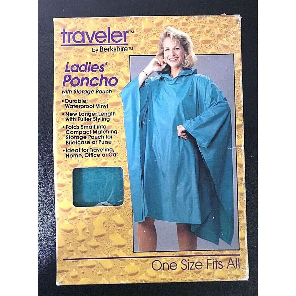 Vintage 1990's Ladies Poncho Traveler Berkshire Aqua One Size With Storage Pouch
